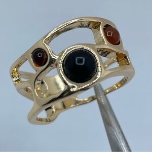New Gold Tone Boho Multi Stone Ring Faux Gem Cabochon Open Work Statement Sz 9.5